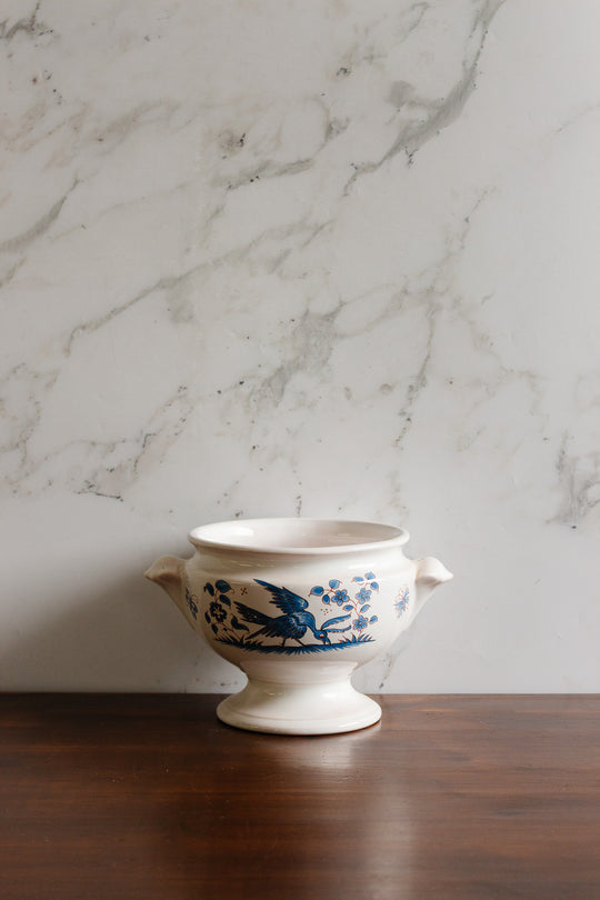 vintage french blue and white moustiers vase