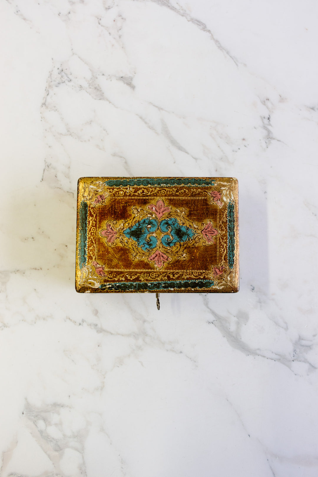 vintage italian florentine jewelry box with key
