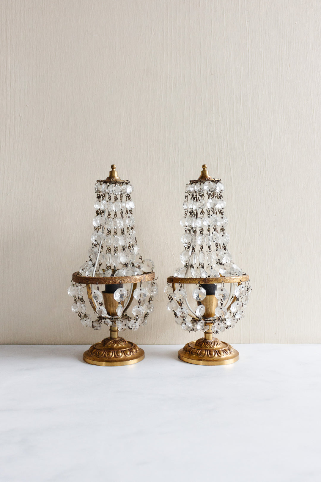 pair of vintage french empire style crystal table lamps