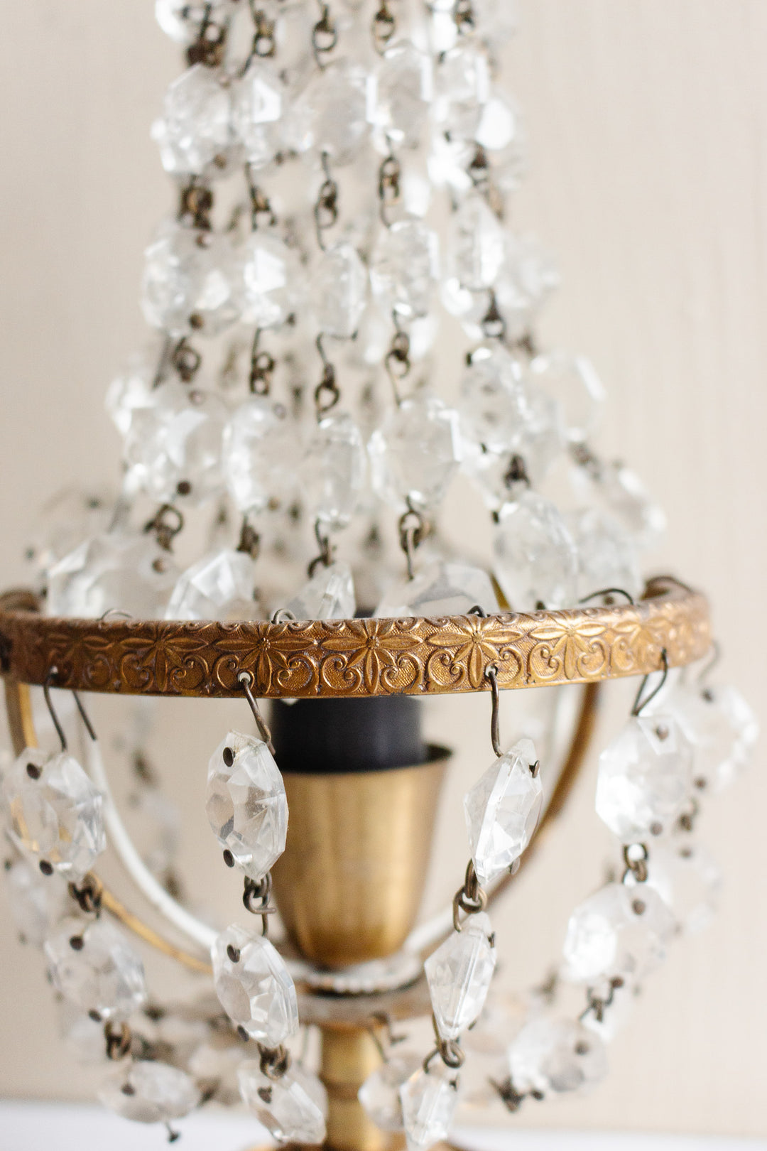 pair of vintage french empire style crystal table lamps