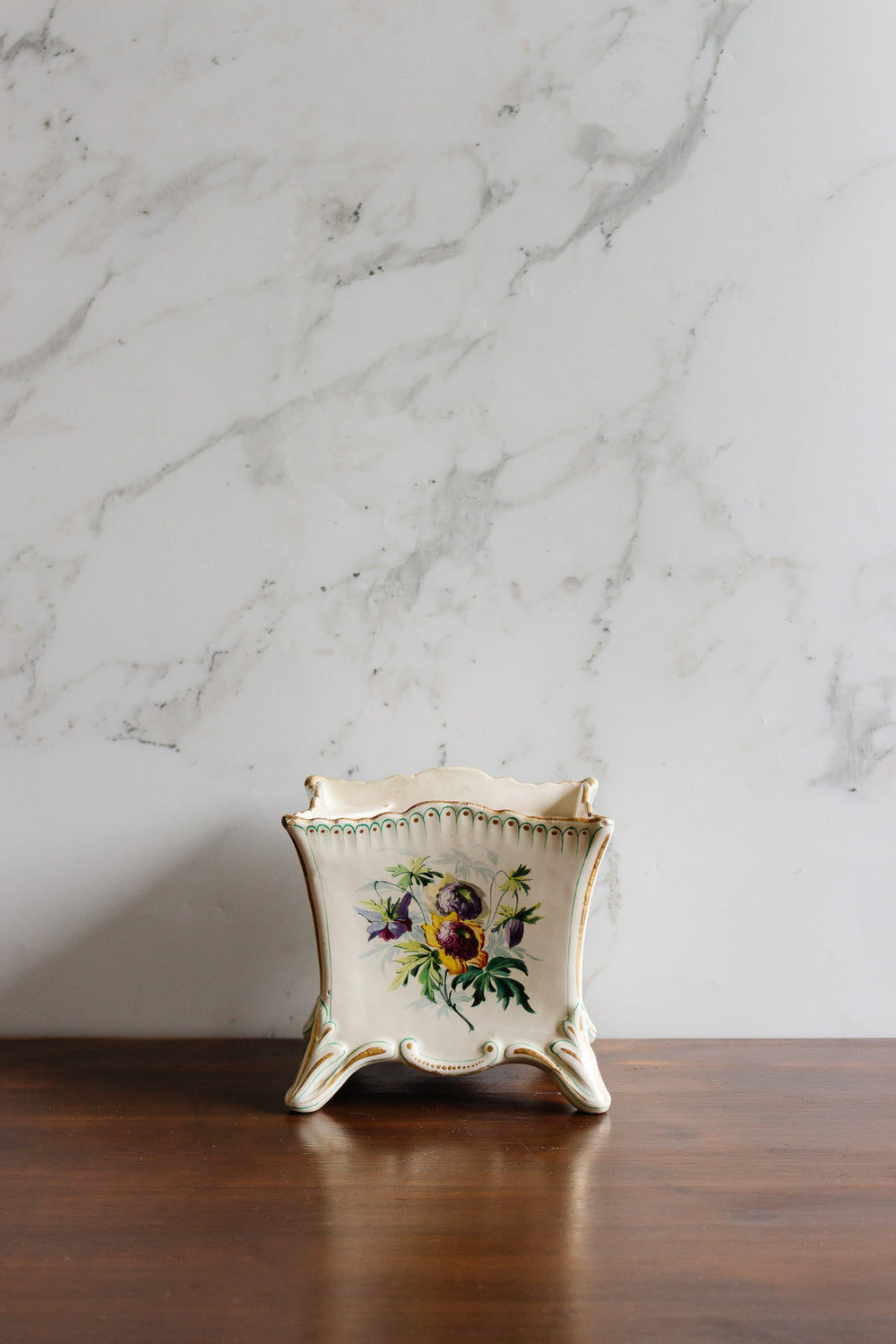 antique french hand painted floral cache-pot