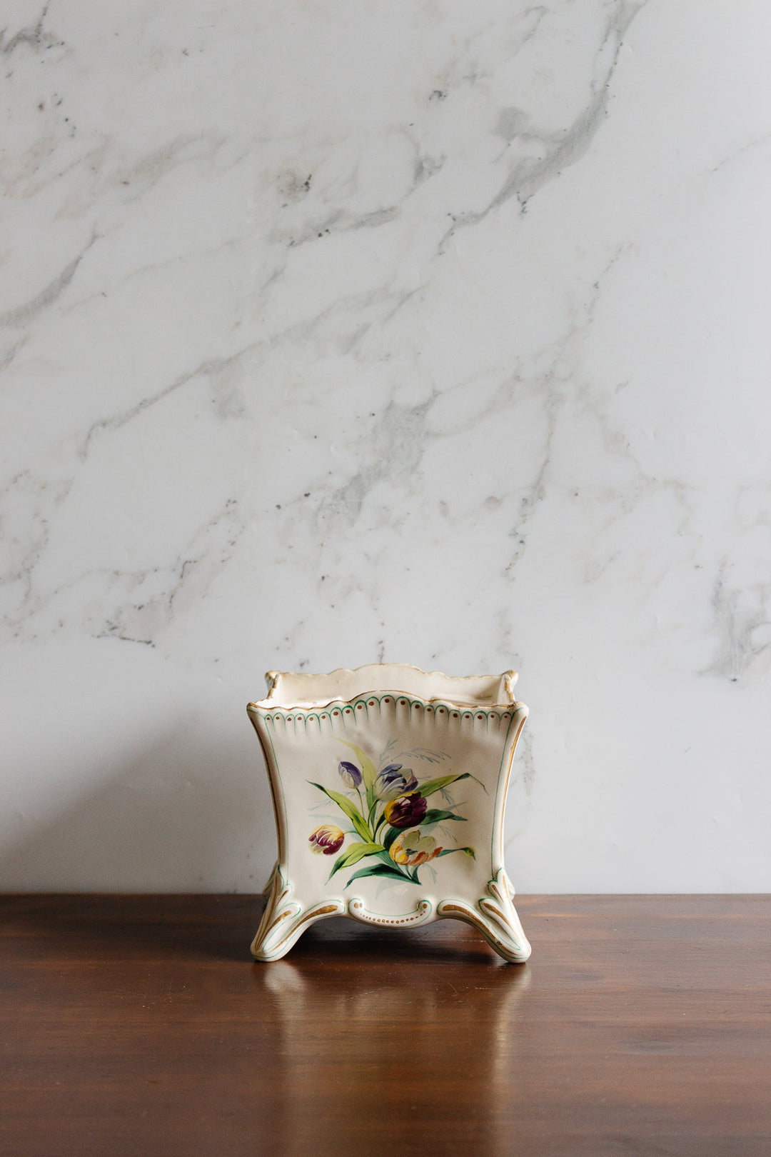 antique french hand painted floral cache-pot