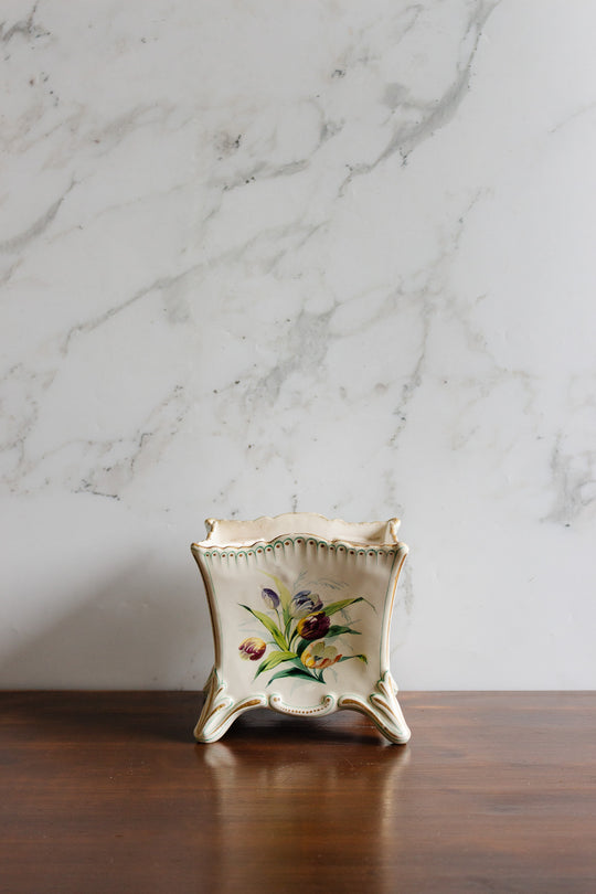 antique french hand painted floral cache-pot