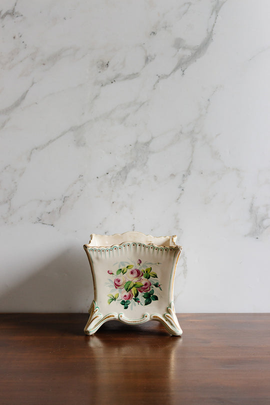 antique french hand painted floral cache-pot