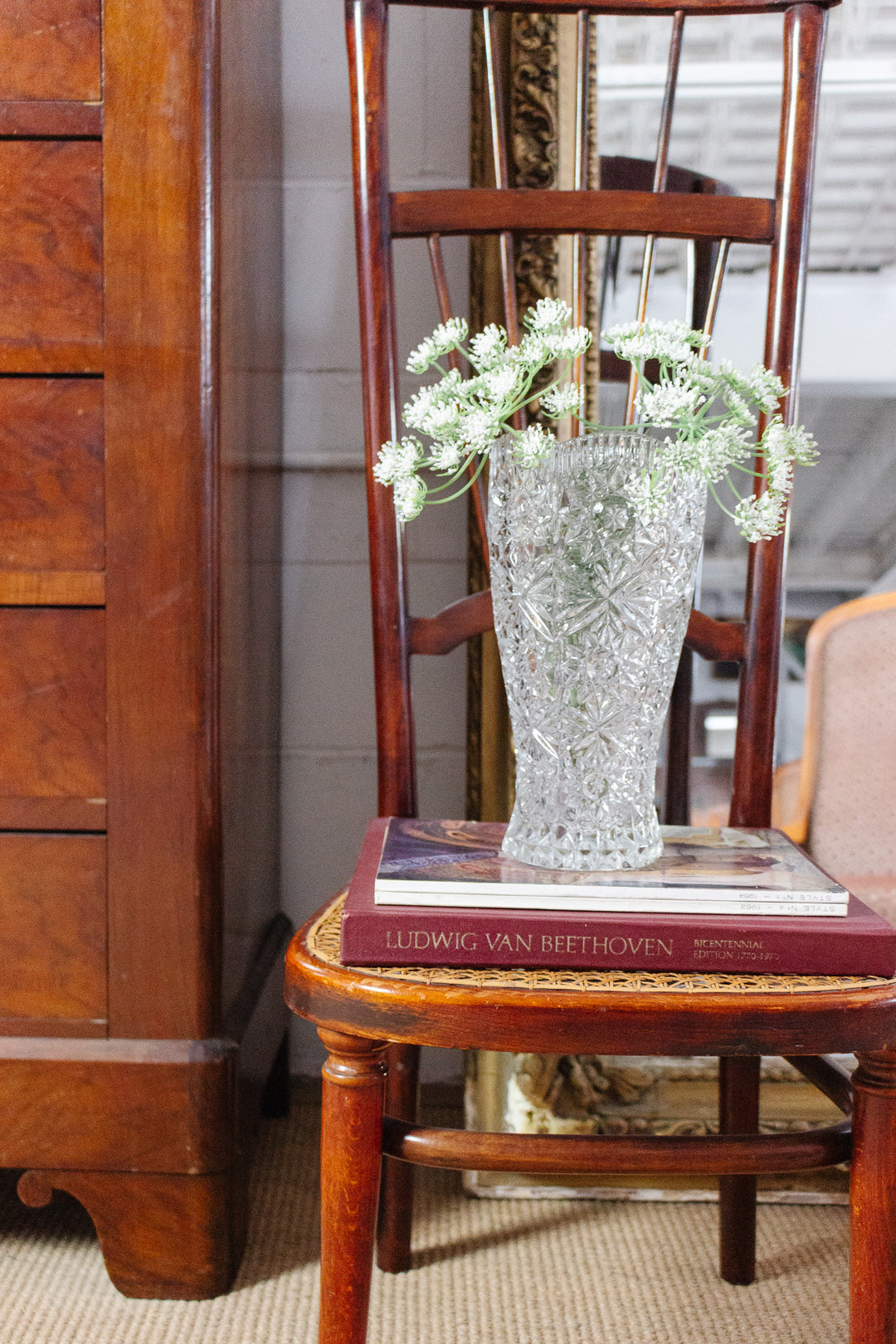 midcentury French cut glass vase
