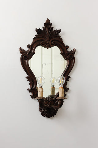 1920s French carved wood rococo style mirror sconce