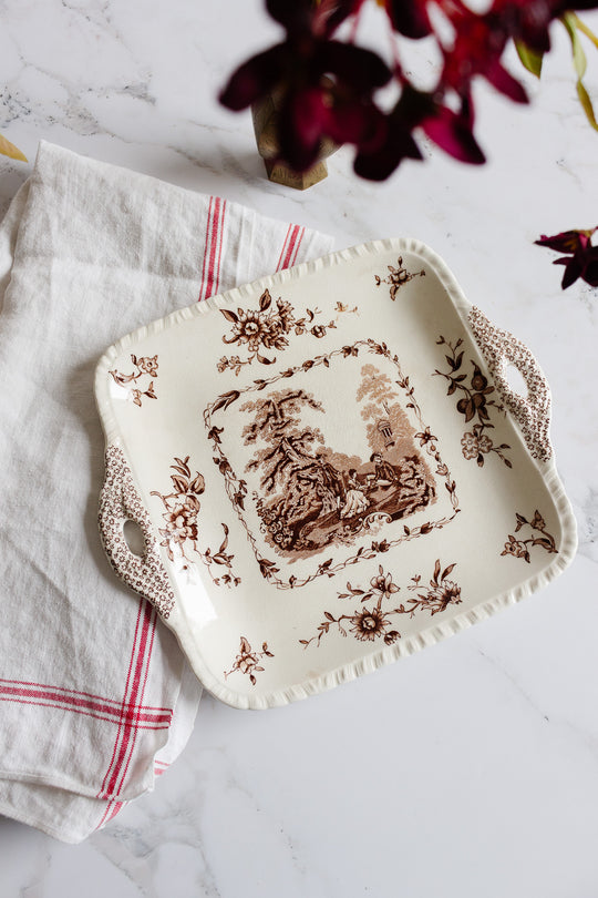 antique mason's square cake plate