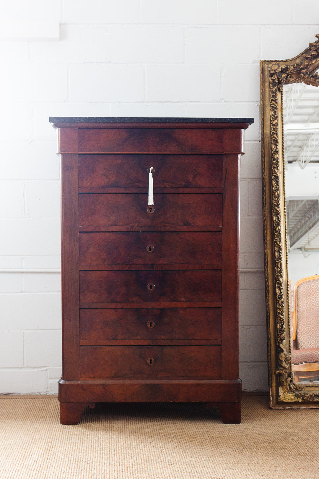 19th century French mahogany semainier cabinet