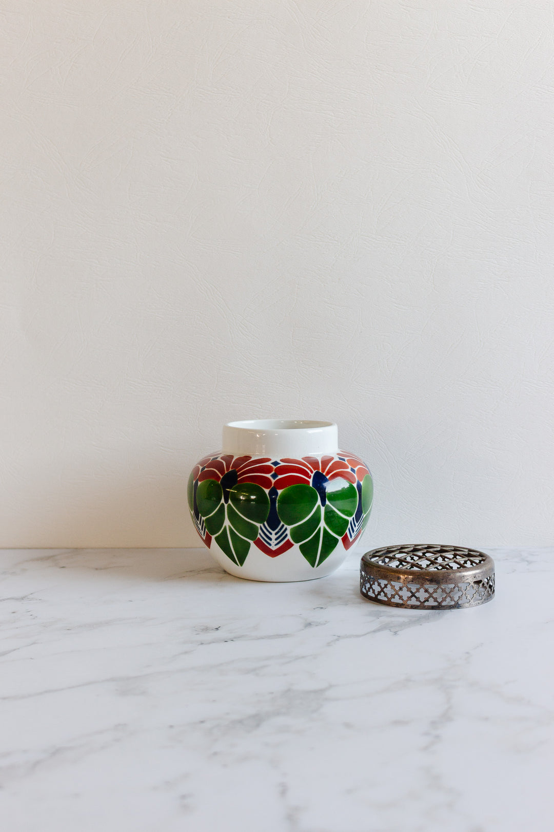 antique société céramique maestricht vase with floral frog top