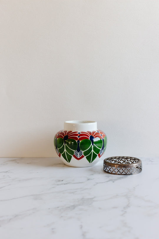 antique société céramique maestricht vase with floral frog top