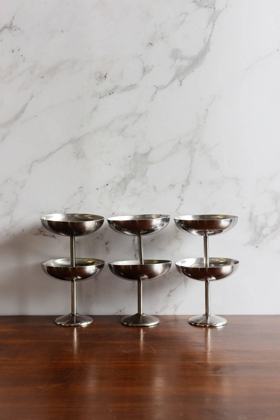set of 6 vintage french stainless steel champagne coupes
