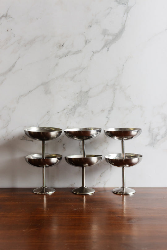 set of 6 vintage french stainless steel champagne coupes
