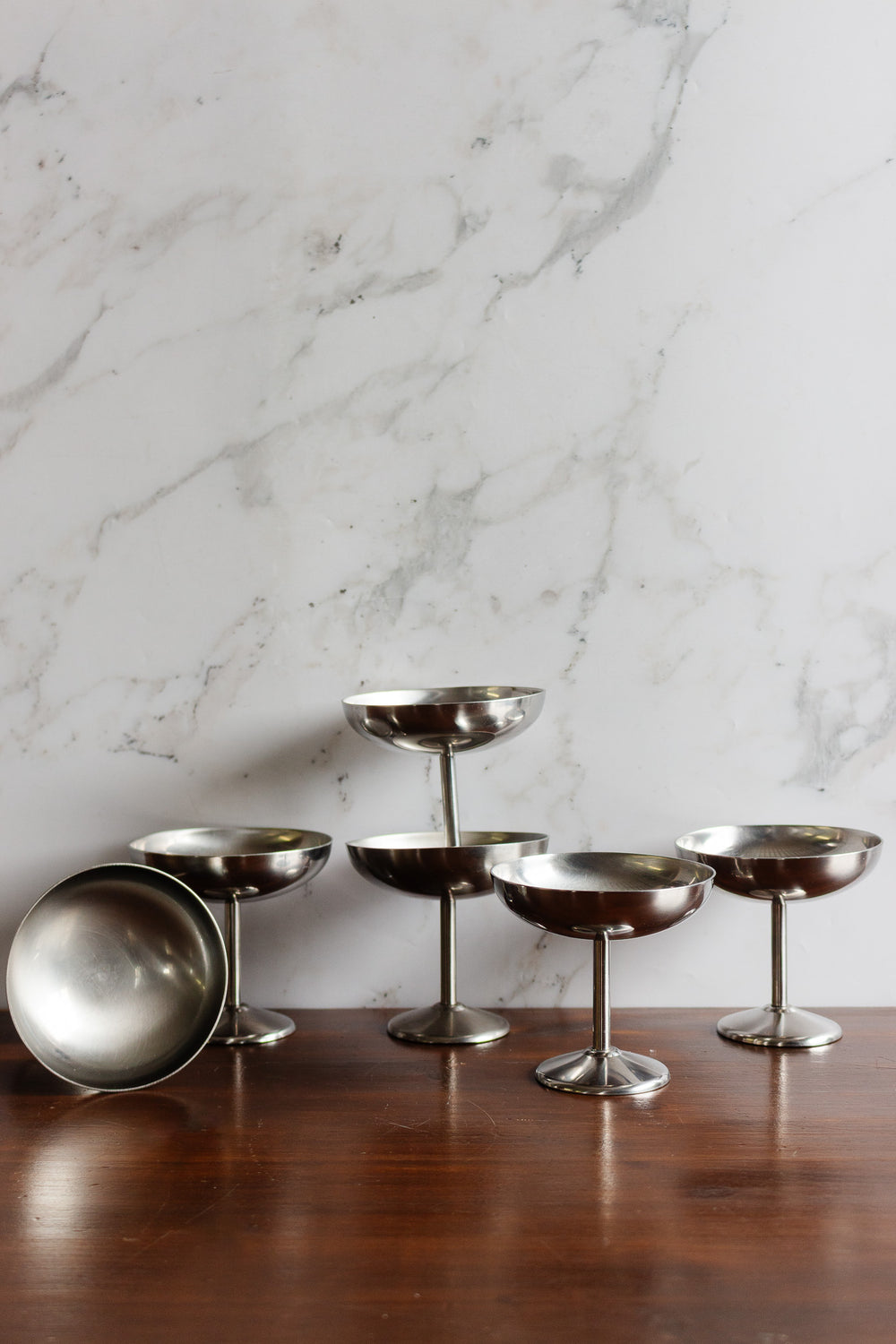set of 6 vintage french stainless steel champagne coupes