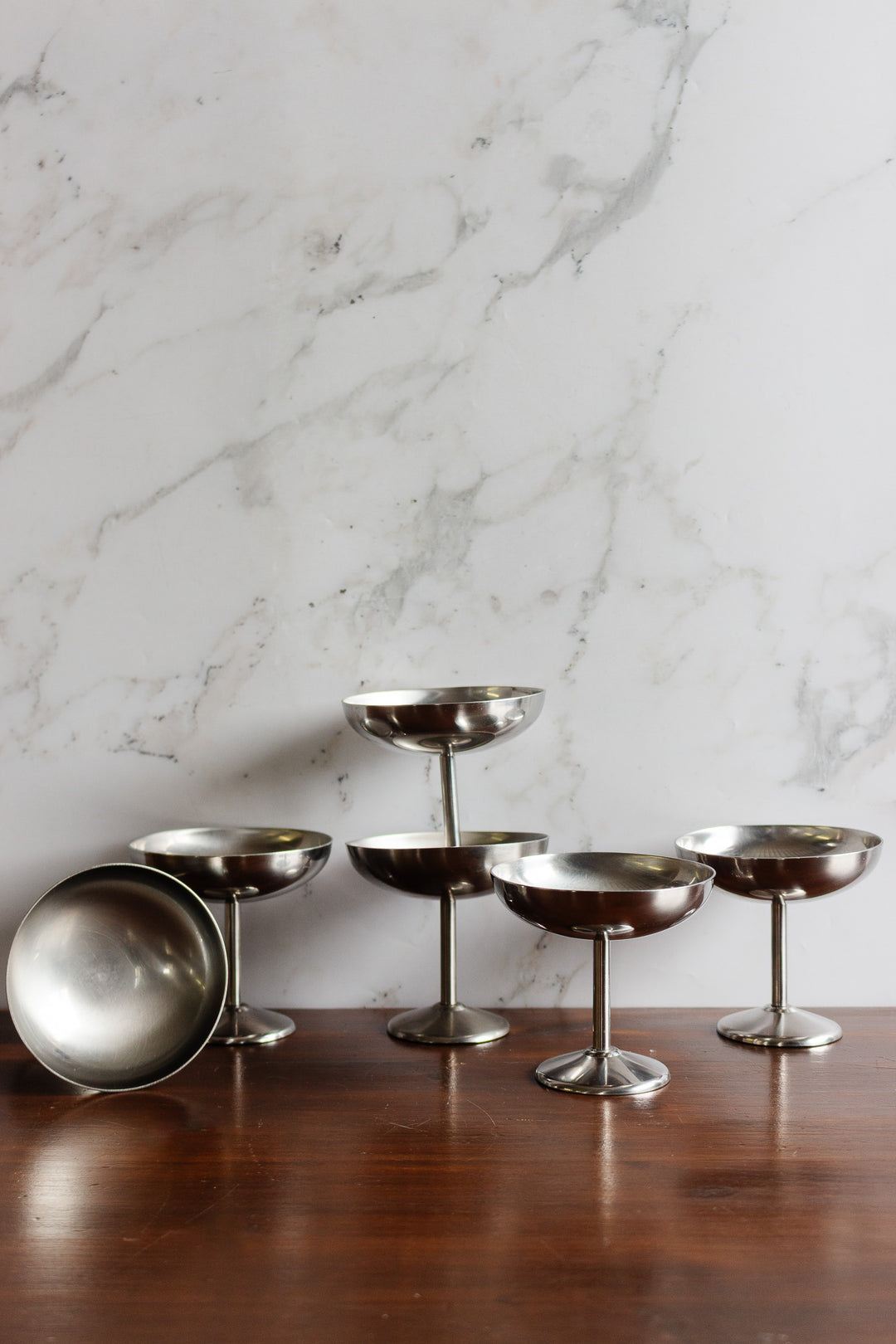 set of 6 vintage french stainless steel champagne coupes