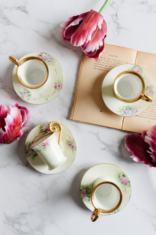 set of four 1930s rosenthal bavaria demitasse cups and saucers with 22k gold plating
