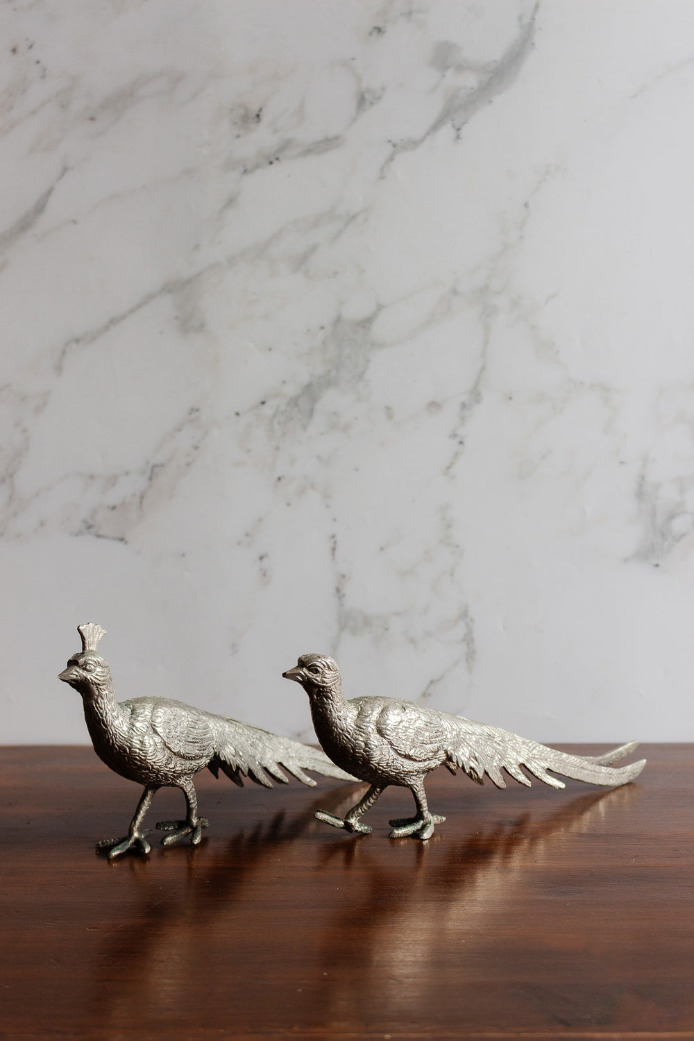 pair of large vintage french metal pheasants