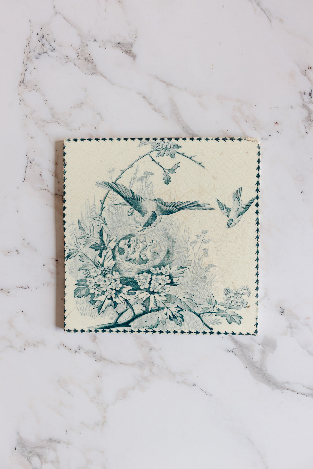 antique french "dessous plat" oiseaux tile