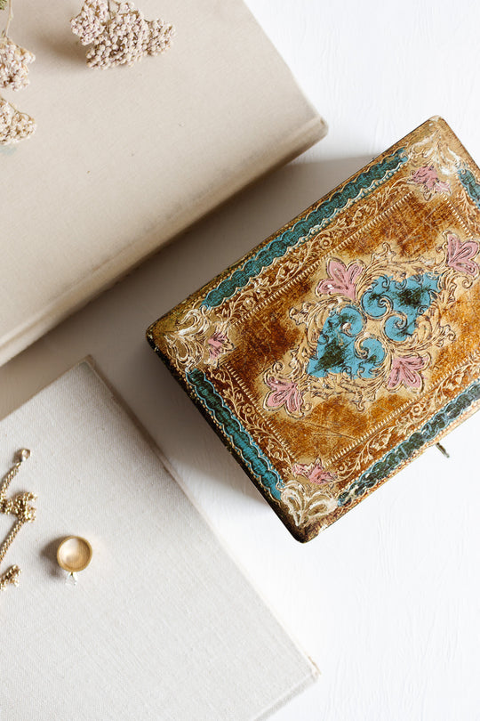 vintage italian florentine jewelry box with key