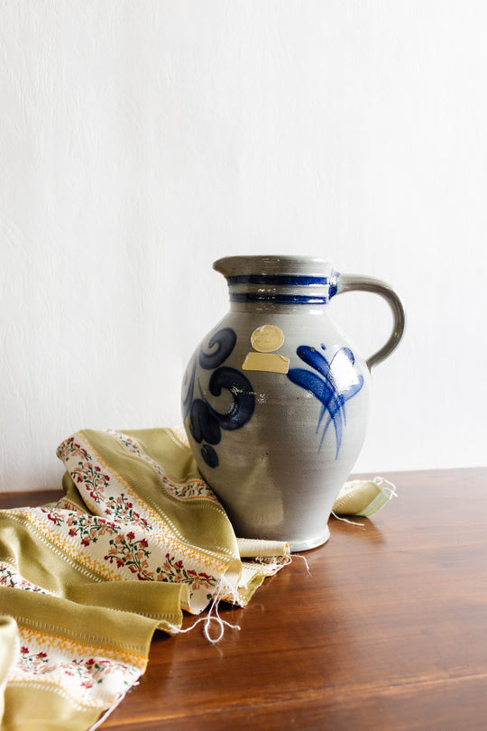 vintage german stoneware salt glazed cobalt blue pitcher i