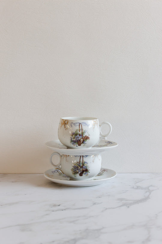 19th century austrian "victoria" handpainted teacups and saucers