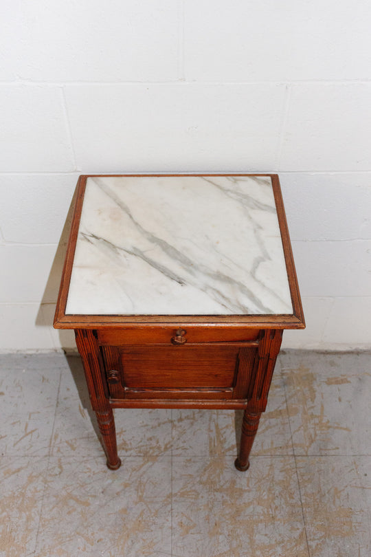 antique french marble top side table with turned wood legs