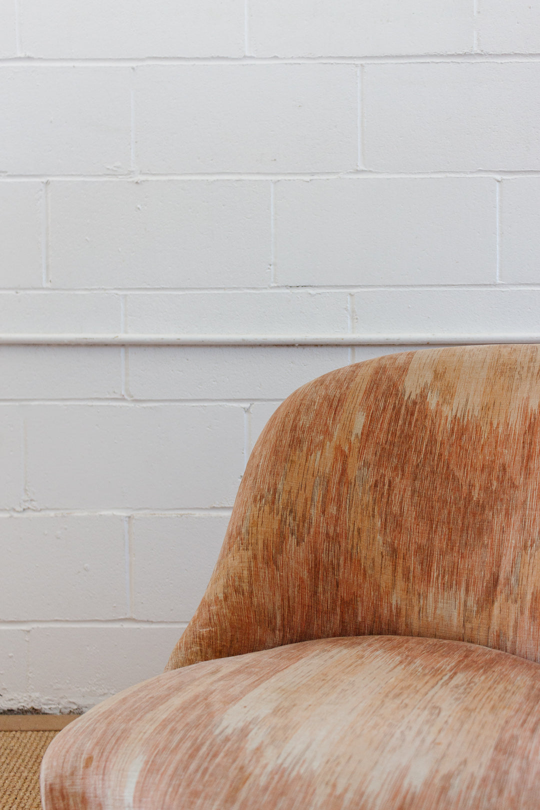 antique French velvet blush crapaud chair with fringe