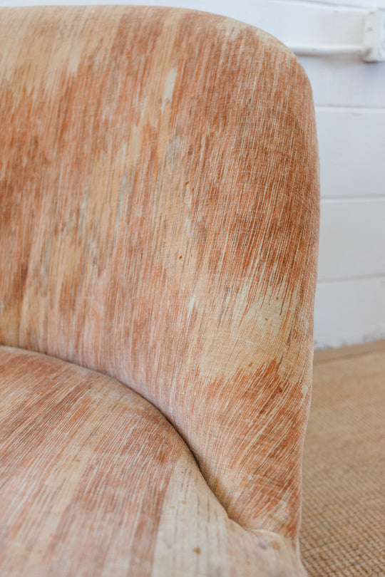 antique French velvet blush crapaud chair with fringe