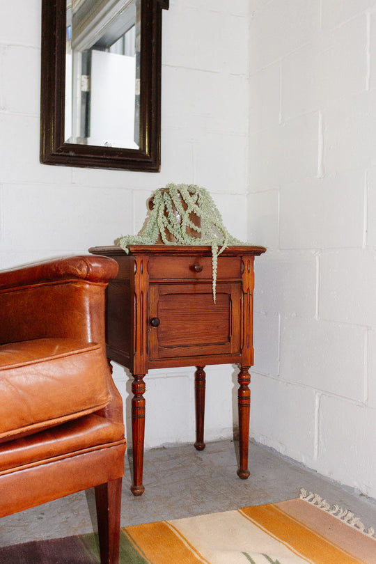 antique french marble top side table with turned wood legs