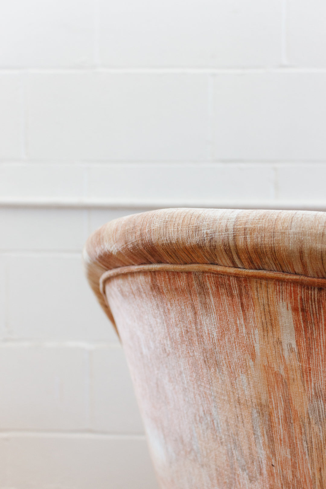 antique French velvet blush crapaud chair with fringe