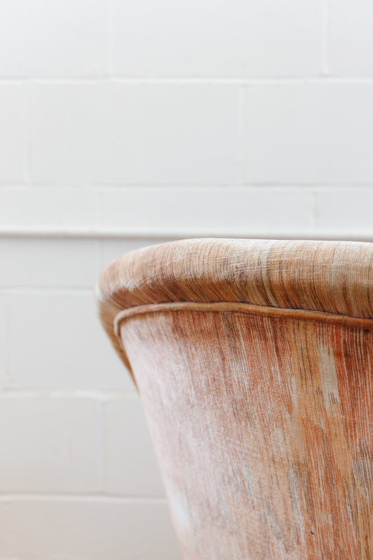 antique French velvet blush crapaud chair with fringe