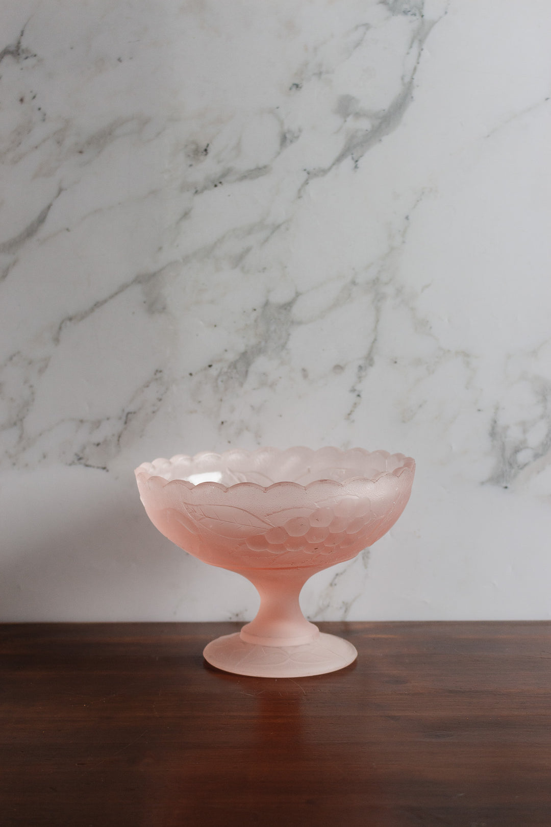 vintage italian cristallin frosted pink compotier