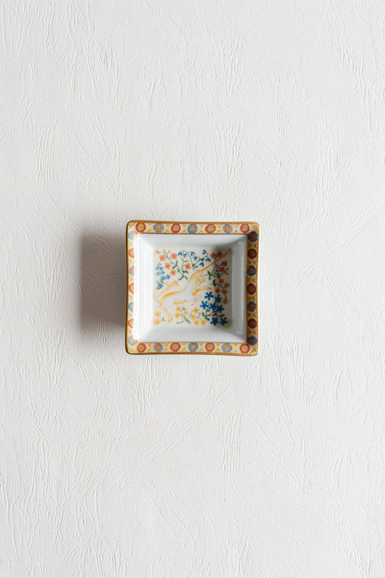 vintage french limoges trinket dish by philippe deshoulières depicting "la dame à la licorne"
