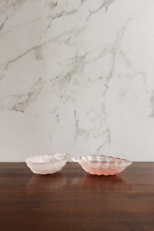 pair of vintage italian cristallin frosted pink pressed glass bowls