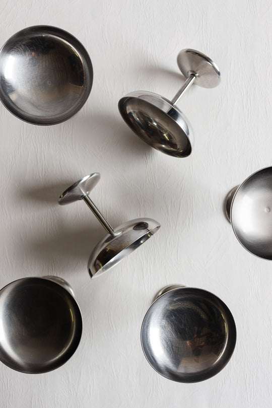 set of 6 vintage french stainless steel champagne coupes