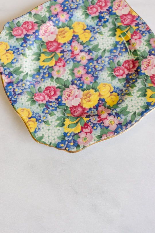 pair of vintage English royal winton porcelain floral chintz plate "julia"