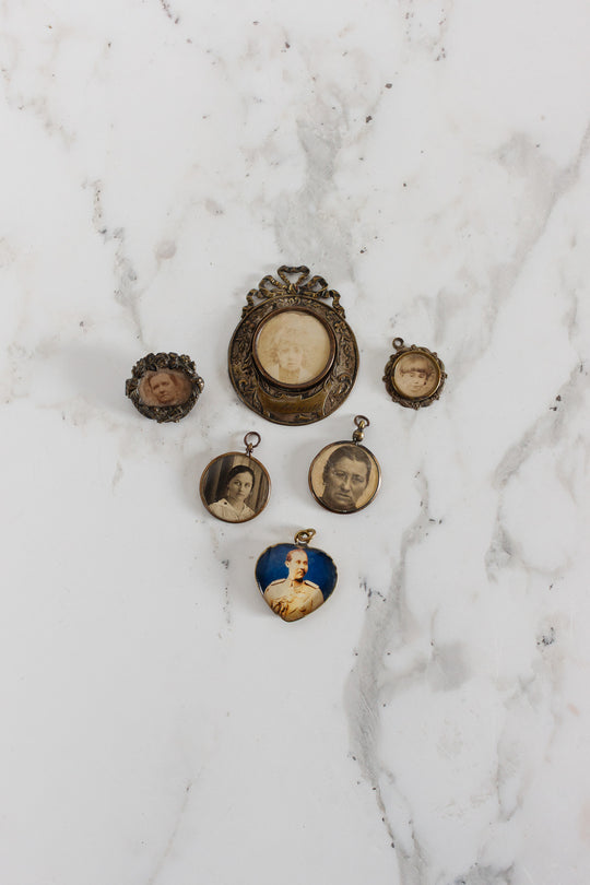 antique french portrait pendants and brooches, set of 6