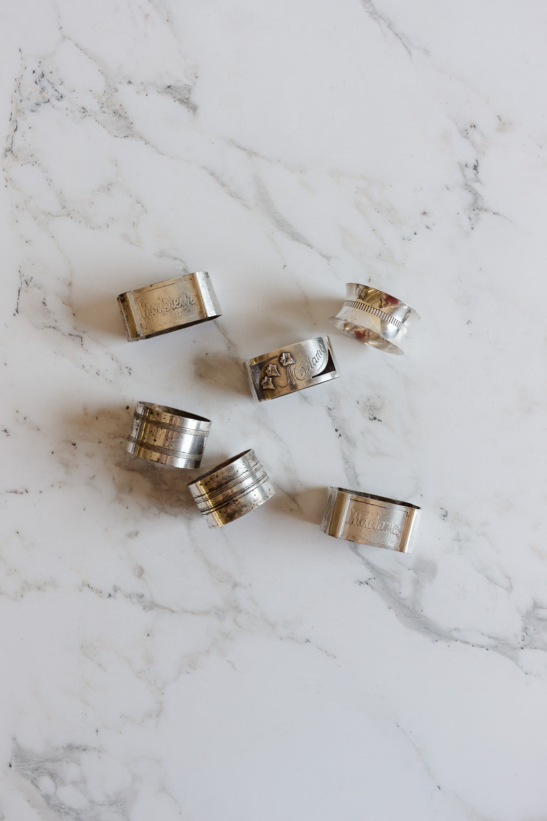 eclectic set 6 of antique french silverplate napkin rings