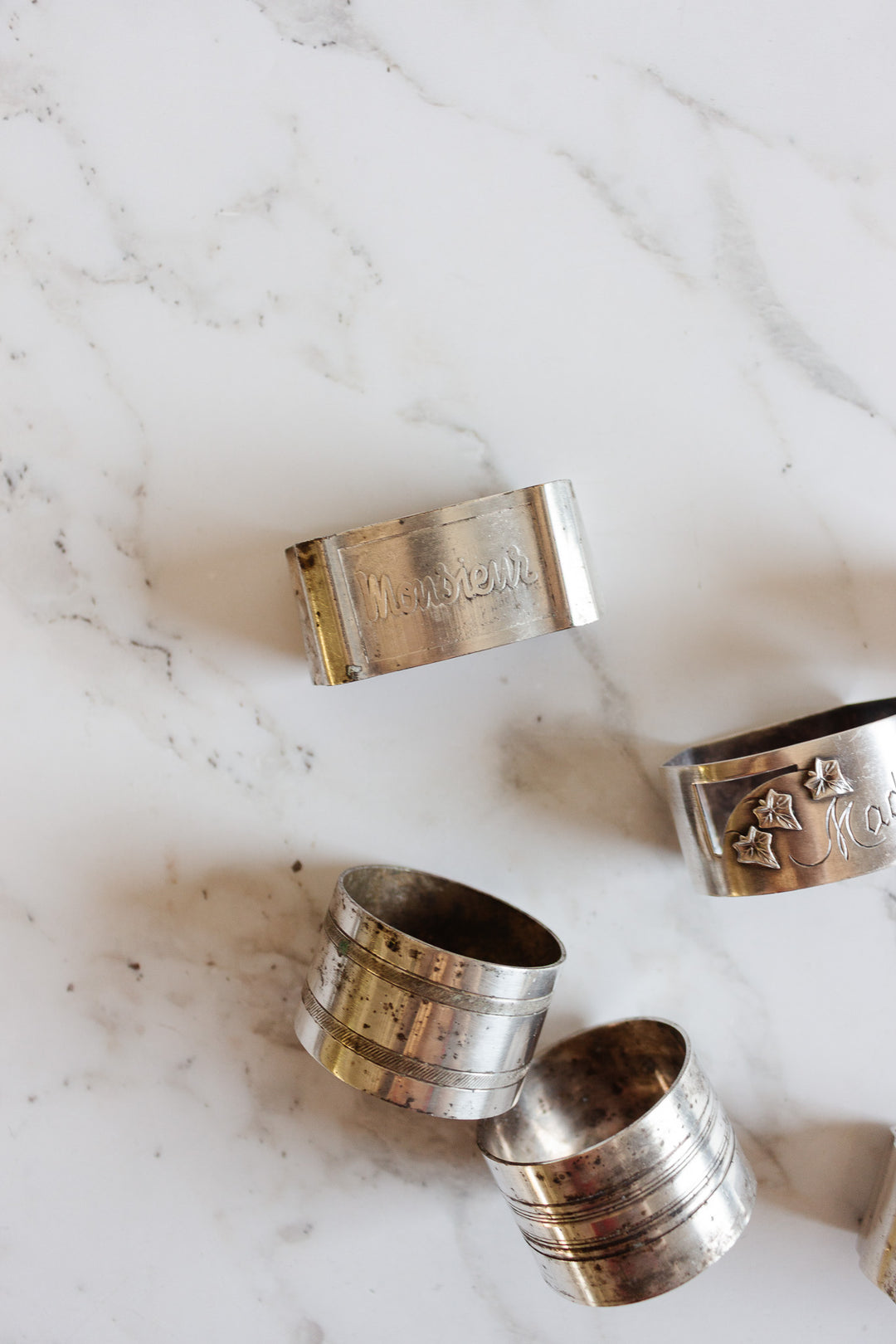 eclectic set 6 of antique french silverplate napkin rings
