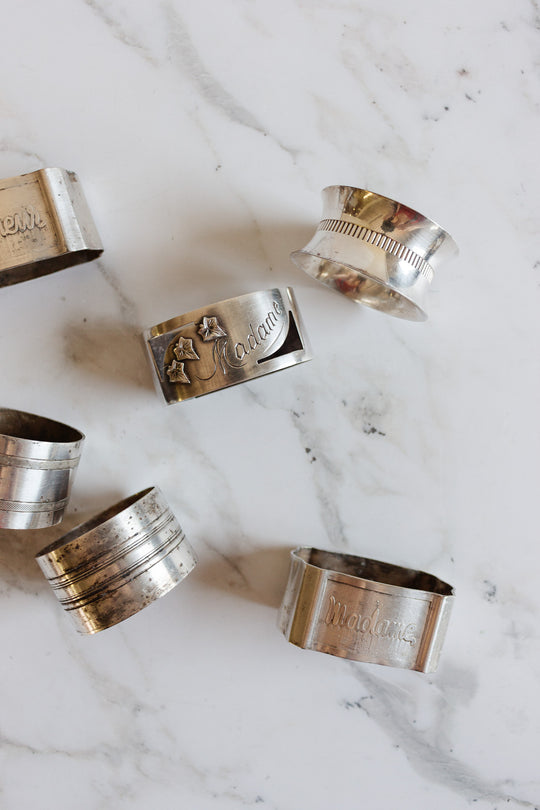 eclectic set 6 of antique french silverplate napkin rings