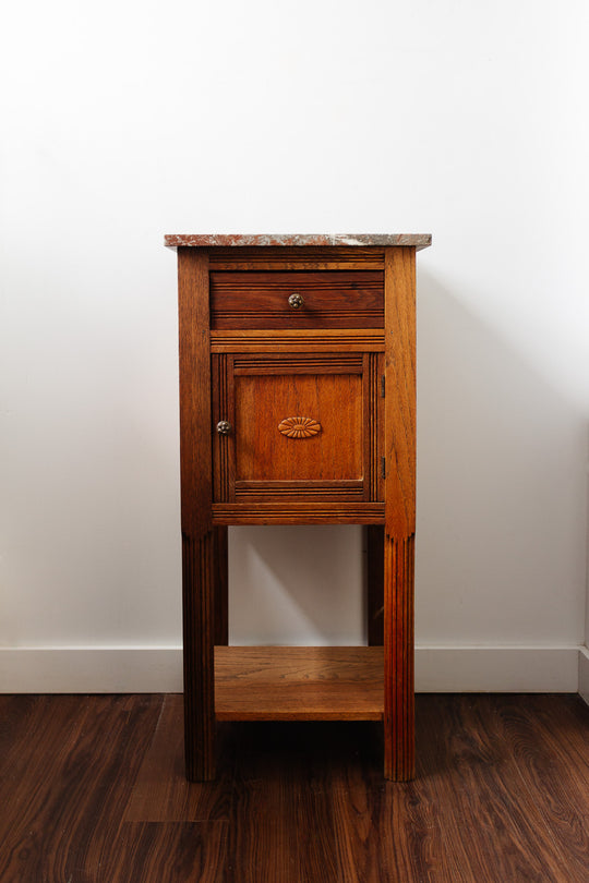 antique french marble top oak chevet