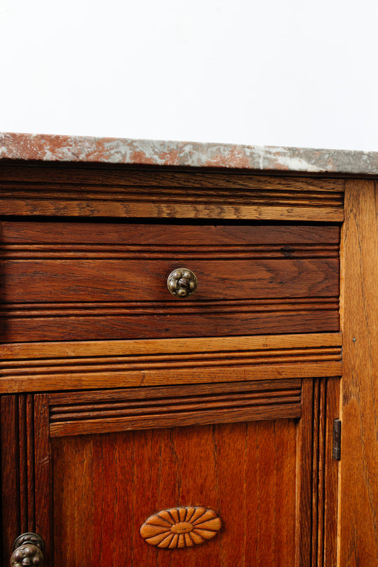 antique french marble top oak chevet