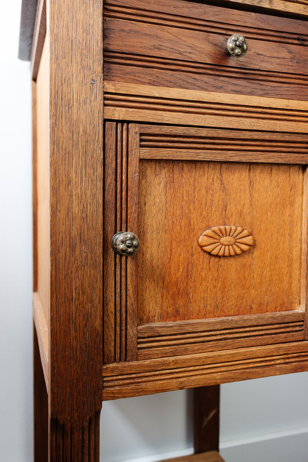 antique french marble top oak chevet