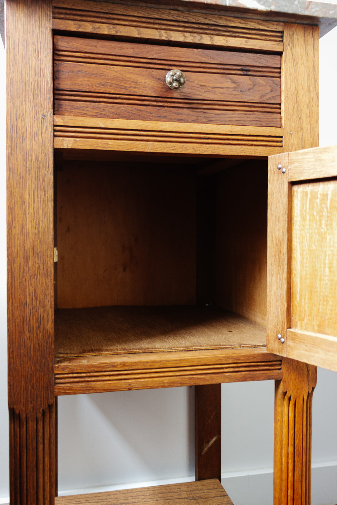 antique french marble top oak chevet