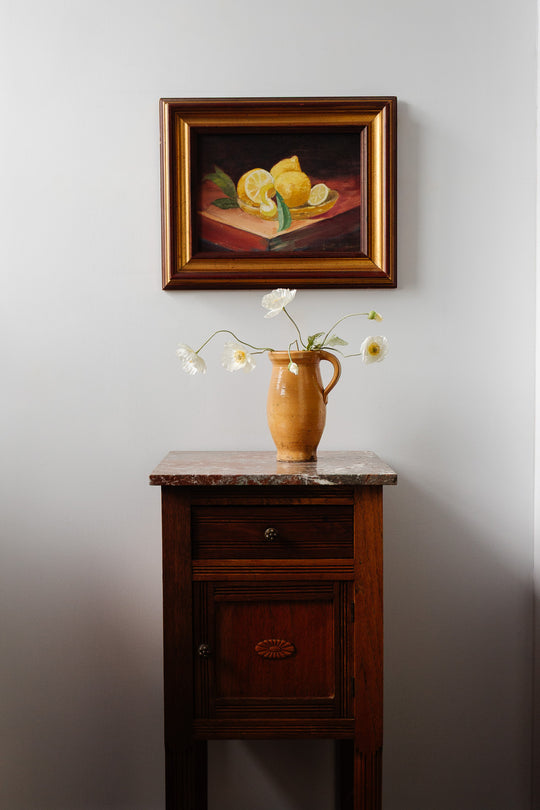 antique french marble top oak chevet