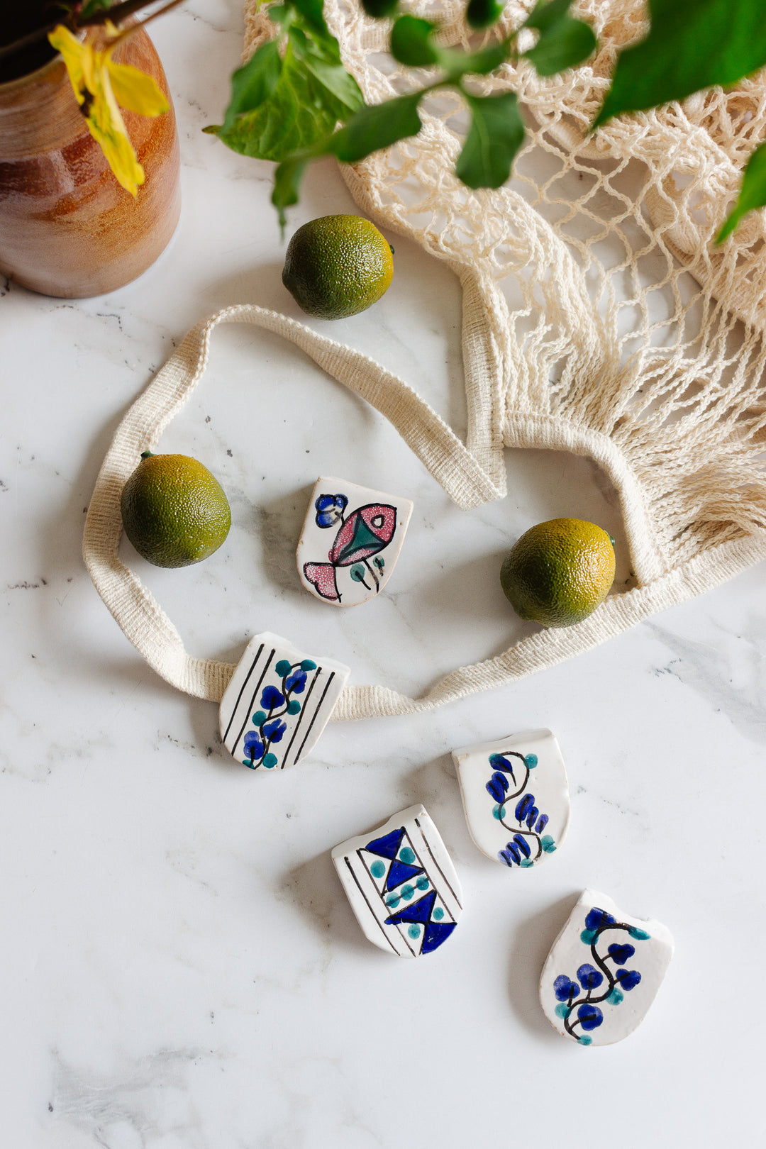 set of 5 vintage french hand painted knife rests