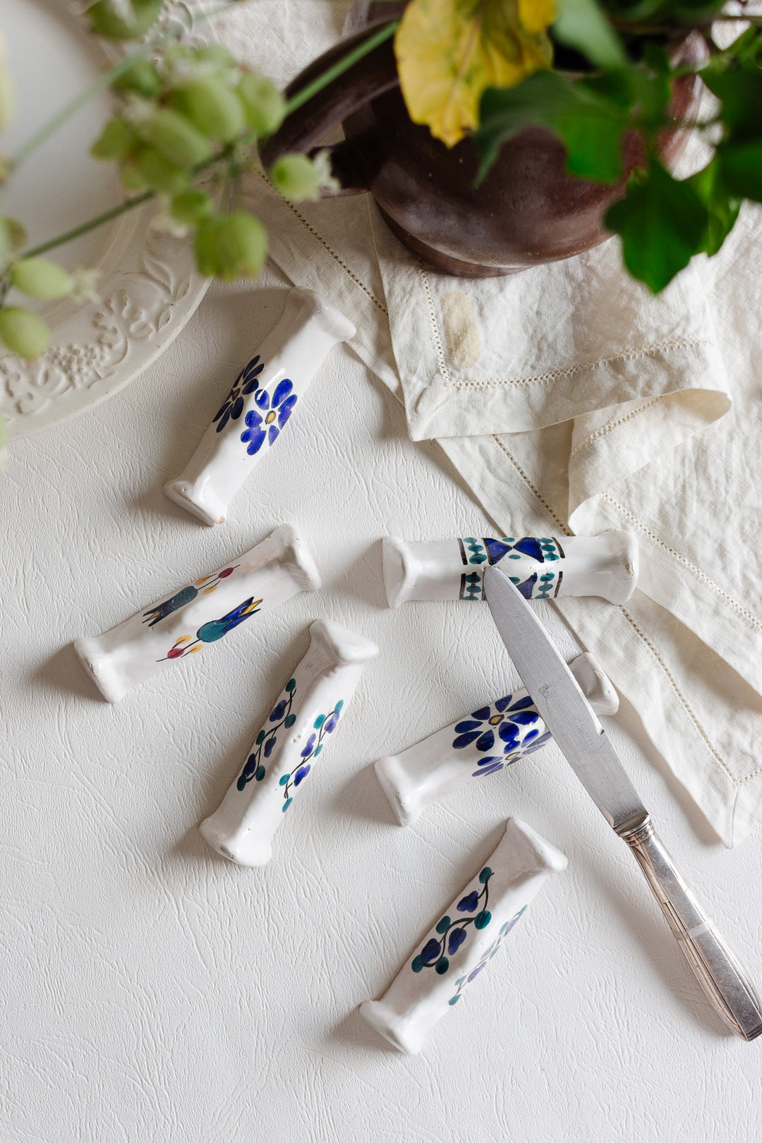 set of 6 vintage french triangular prism knife rests