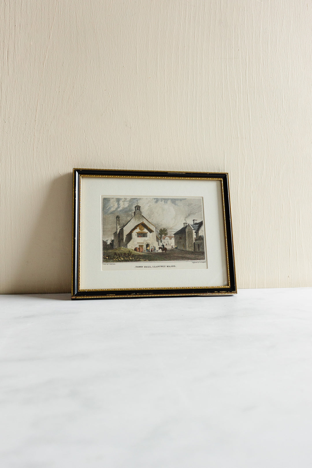 antique hand coloured engraving "town hall"
