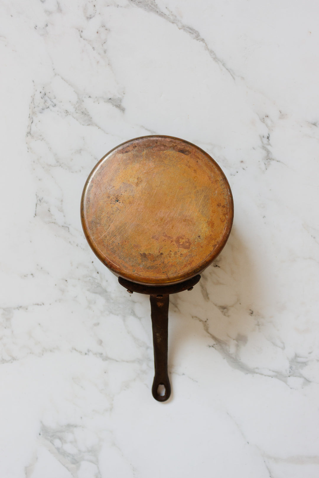 set of 5 antique french copper and cast iron pots