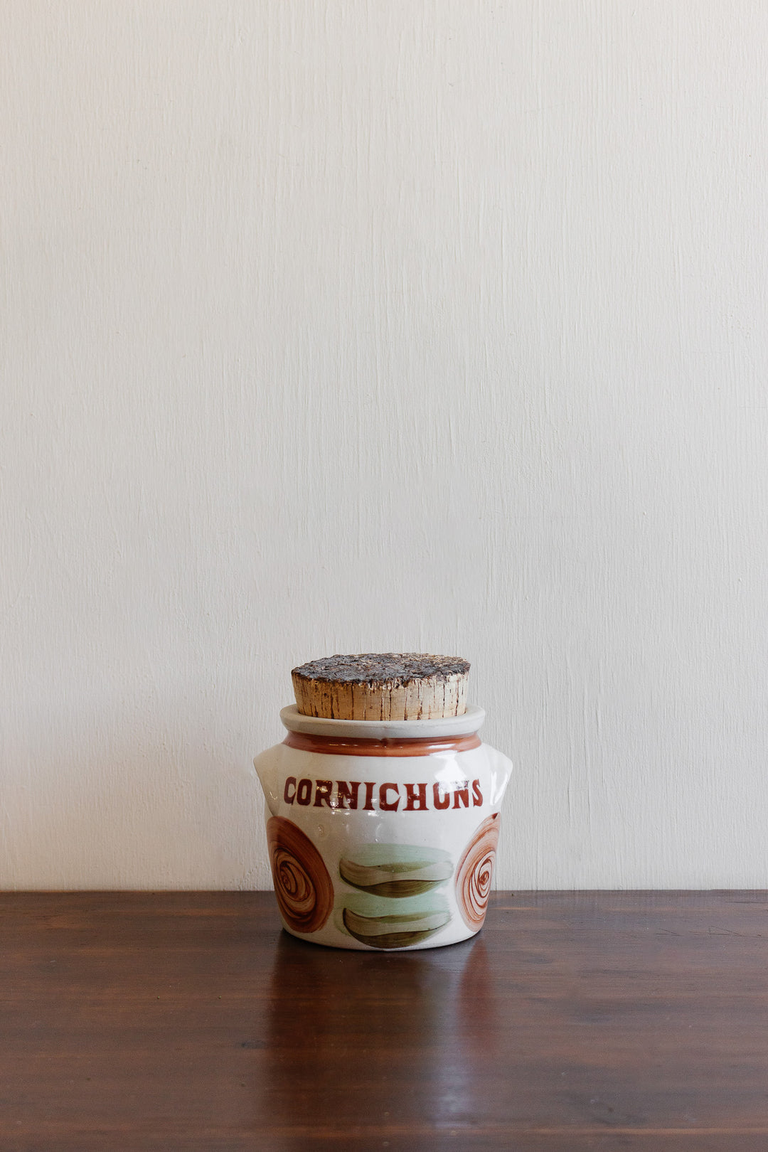 vintage french cornichons pot with cork lid
