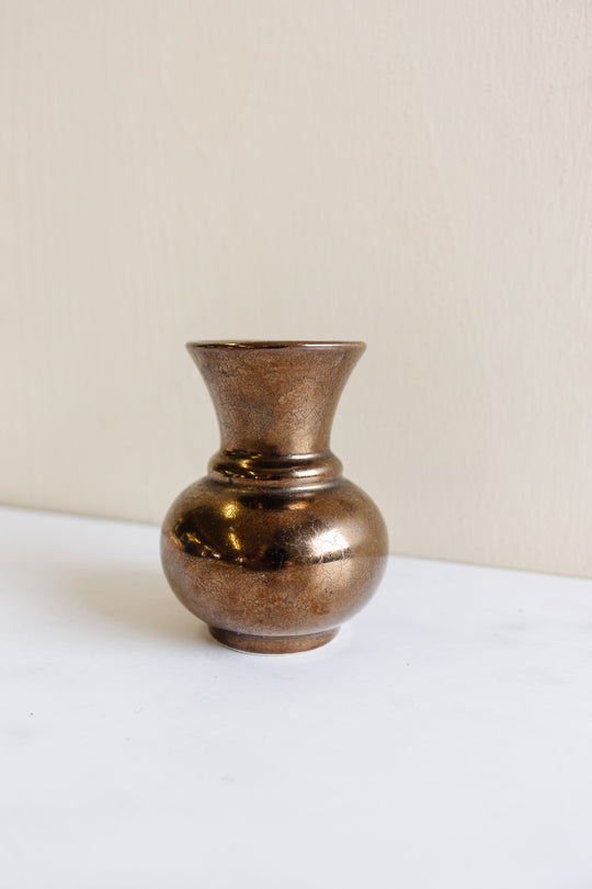 midcentury english prinknash pottery bud vase with rare metallic bronze glaze